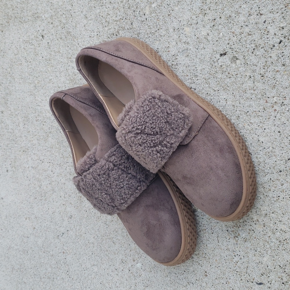 Aerosoles Wave Ebbie Sherpa Low Top Ankle Boots Sneaker Medium Taupe Size 7.5